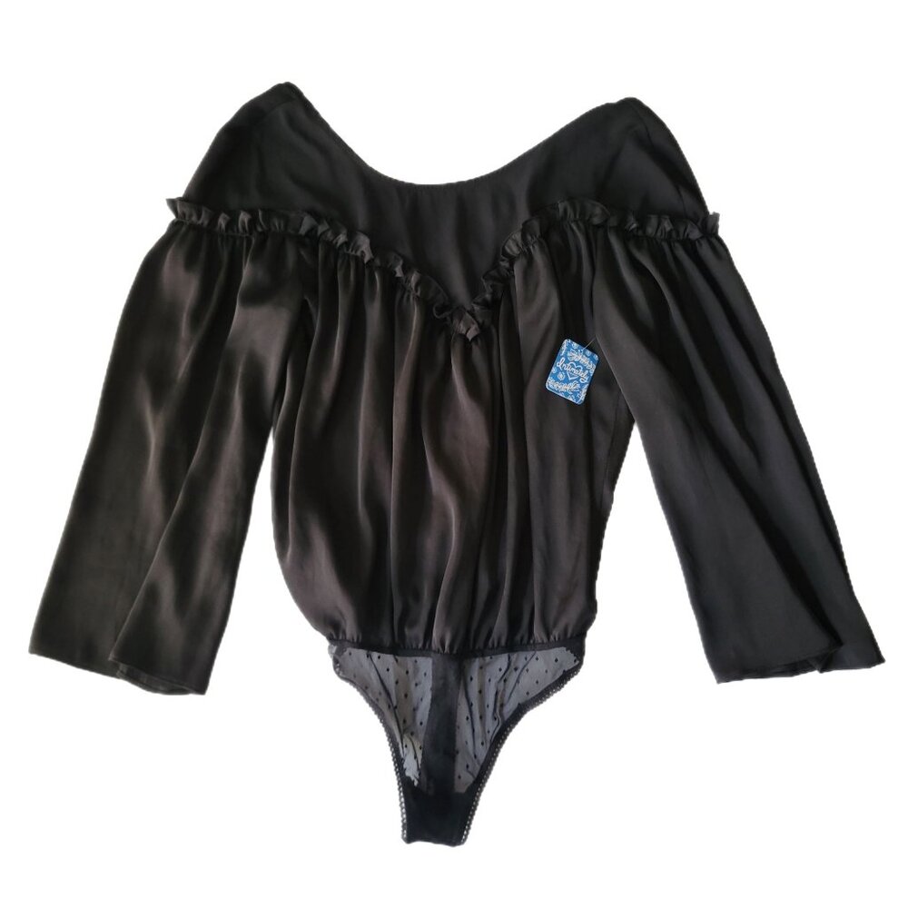 Romantic Ruffled Black Body Suit Intimately Free People New with Tags SZ Small